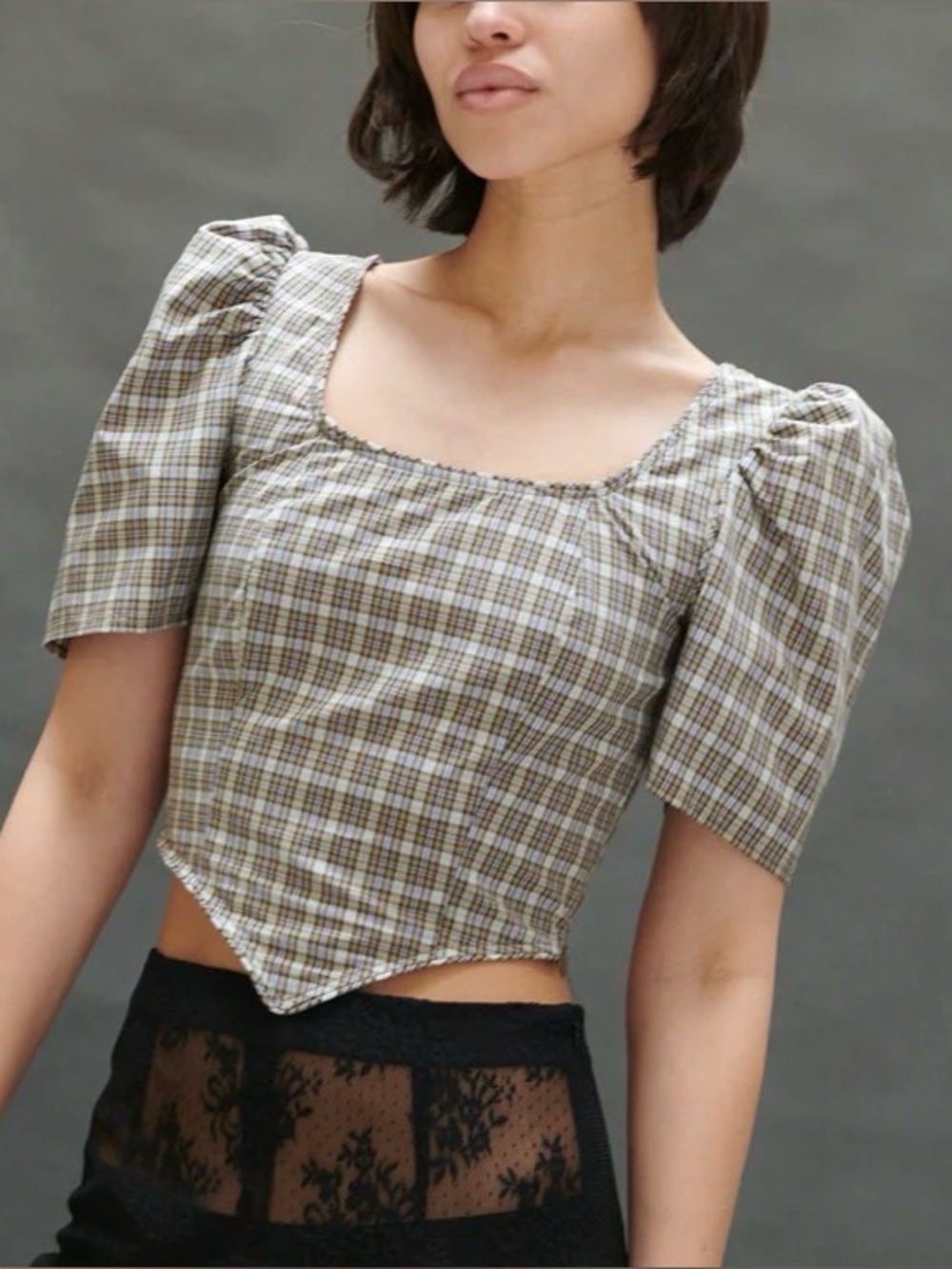 Batsheva Dirndl Floral Puff-Sleeve Cropped Blouse, size 4
